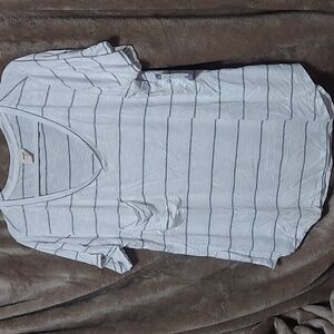 V-neck Tee White with Grey Stripes Sx XXL